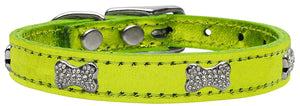 Lime - Bella Sparkles Genuine Leather Metallic and Crystal Dog Collar