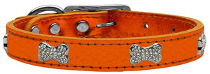 Orange - Bella Sparkles Genuine Leather Metallic and Crystal Dog Collar
