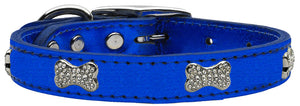 True Blue - Bella Sparkles Genuine Leather Metallic and Crystal Dog Collar