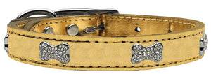 Gold - Bella Sparkles Genuine Leather Metallic and Crystal Dog Collar
