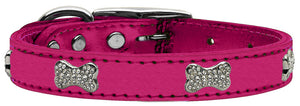 Hot Pink - Bella Sparkles Genuine Leather Metallic and Crystal Dog Collar