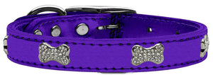 Purple - Bella Sparkles Genuine Leather Metallic and Crystal Dog Collar