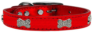 Red - Bella Sparkles Genuine Leather Metallic and Crystal Dog Collar