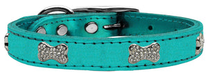 Turquoise - Bella Sparkles Genuine Leather Metallic and Crystal Dog Collar